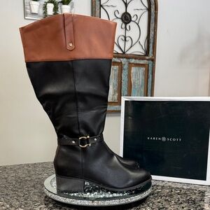Karen Scott Two-Tone Black and Brown Boots NEW 12 extra wide calf
